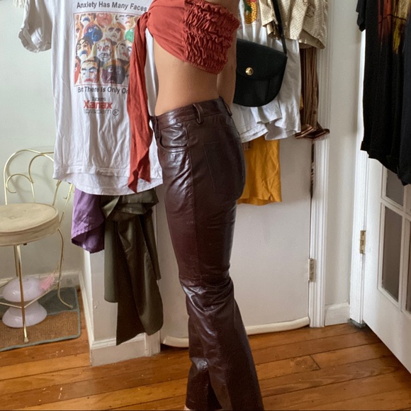 Y2K Authentic 100% Leather Burgundy Bootcut Pants - Picture 4 of 9